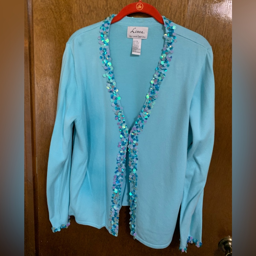 EUC aqua cardigan, tank & skirt, Large, Linea by Louis Dell'Olio